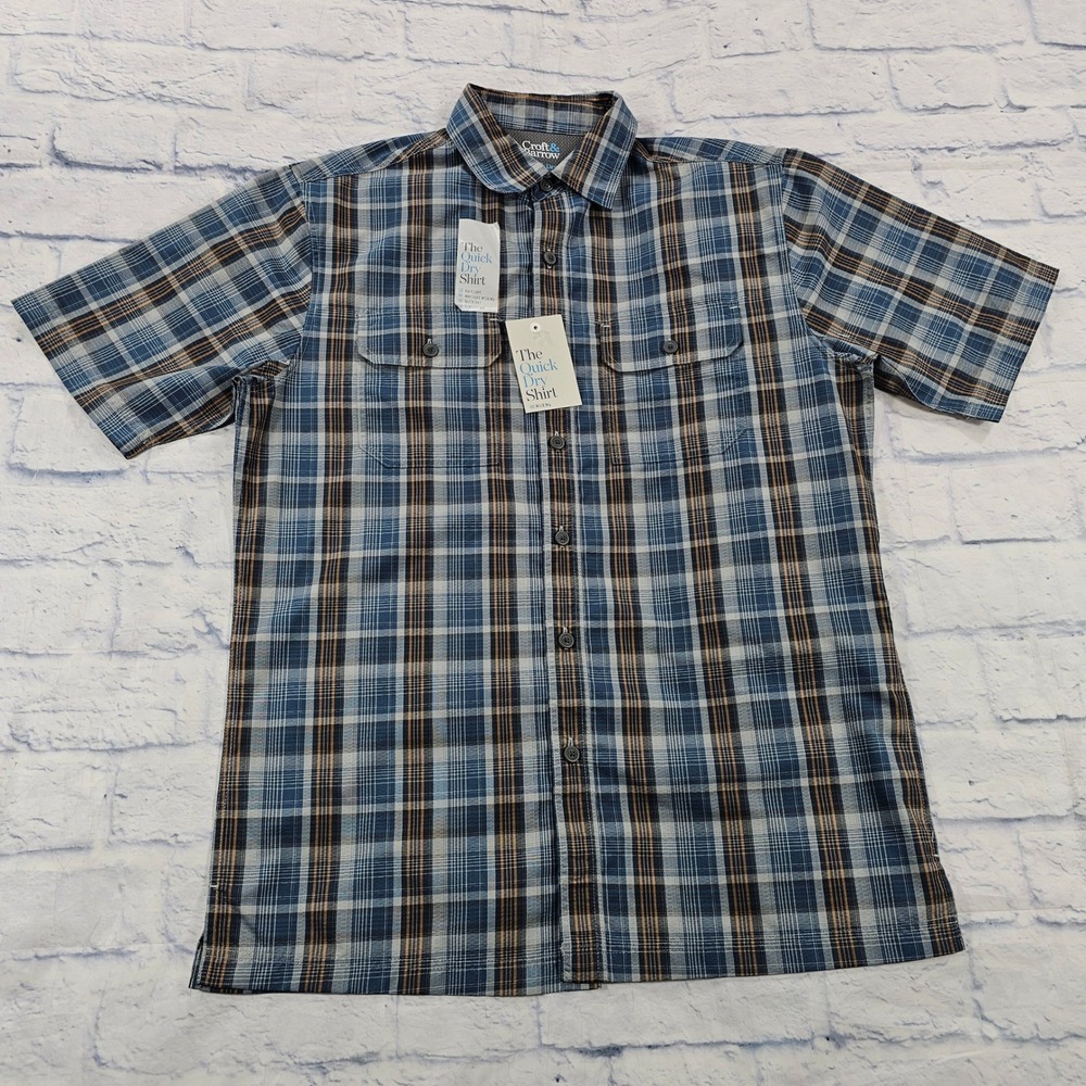 Croft & Barrow Quick Dry Shirt Men S Blue Plaid Short Sleeve Outdoor Utility